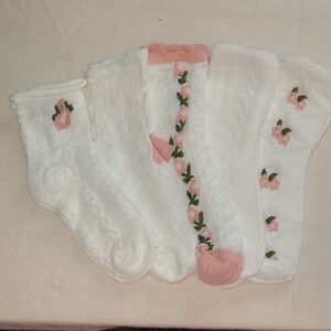 Girls Or Ladies White and Pink Floral Socks Set 5 Pairs 2 Sets Avalable